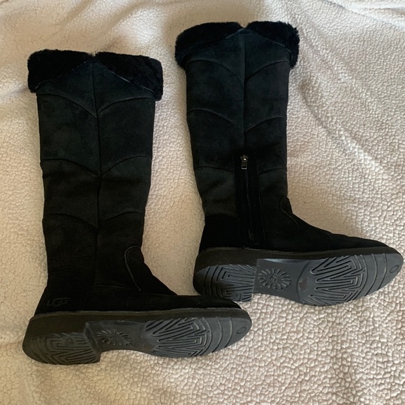 UGG Sibley Tall Over the Knee Black Suede Fur Boot 5.5 - Picture 11 of 13
